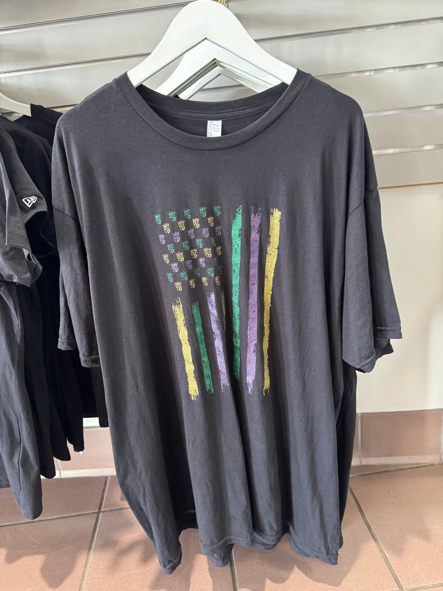 NOLA GOLD Mardi Gras Flag Tee Black Bayside