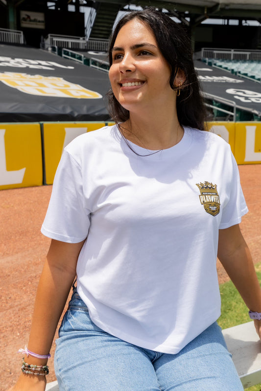 NOLA Gold White Women's Box Tee (2024 Playoff Logo)