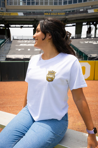 NOLA Gold White Women's Box Tee (2024 Playoff Logo)