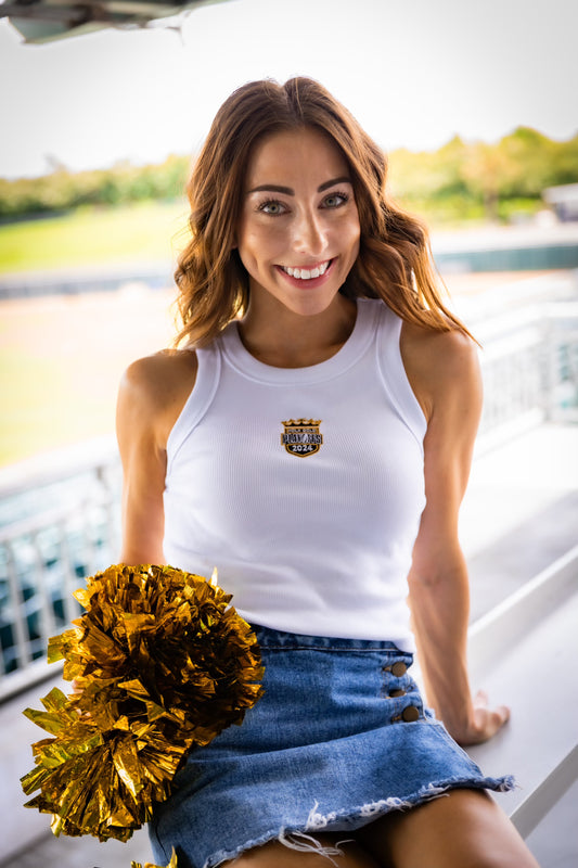 NOLA GOLD White Ribbed Crop Tank (2024 Playoff Logo)