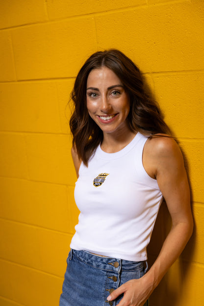 NOLA GOLD White Ribbed Crop Tank (2024 Playoff Logo)