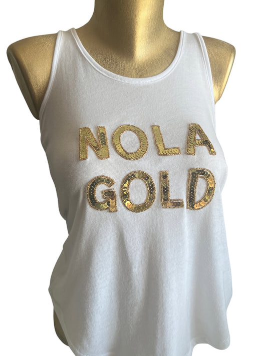 Nola Gold Ladies White Sequin Tank