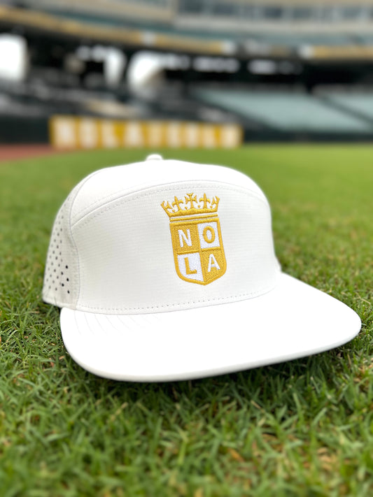 NOLA Gold White Performance Snapback Golf Hat