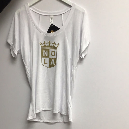 NOLA GOLD Bella Canvas  ladies White Flowy Logo Round Neck